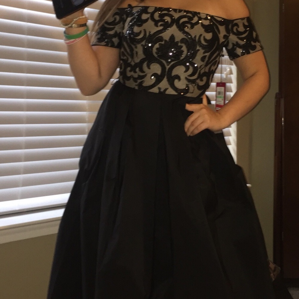 Vince Camuto Embellished Off-The-Shoulder Gown